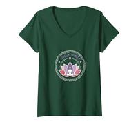 Yoga Vibes: Zen Lotus Meditation Logo per Il Benessere Maglietta con Collo a V, Donna, Verde Foresta, S