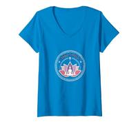 Yoga Vibes: Zen Lotus Meditation Logo per Il Benessere Maglietta con Collo a V, Donna, Zaffiro, L