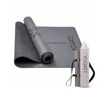 YOGATI® Tappetino Yoga Antiscivolo Per Donna | Tappetini in Gomma Per Pilates Con Linee Di Allineamento, Grande Tappetino Per Esercizi Con Borsa E Tracolla Per Palestra, Allenamento a Casa | Grigio