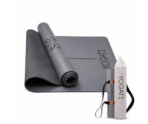 YOGATI® Tappetino Yoga Antiscivolo Per Donna | Tappetini in Gomma Per Pilates Con Linee Di Allineamento, Grande Tappetino Per Esercizi Con Borsa E Tracolla Per Palestra, Allenamento a Casa | Grigio