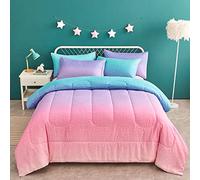 Yogeneg Set di biancheria da letto con copripiumino e federa, motivo sirena, arcobaleno, per ragazze e donne, con stampa di stelle metallizzate, con federa, in microfibra ultra morbida, per tutte le
