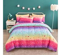 Yogeneg Set di biancheria da letto per bambini a pois colorati, per ragazze e donne, con stampa a cerchi arcobaleno, con federa, in microfibra ultra morbida, per tutte le stagioni (arcobaleno C