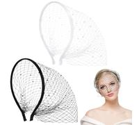 YOGEYOGE Fascia per capelli con velo in rete, stile anni '20, da donna, velo funerario, velo, cocktail, tea party, copricapo fascinator per donne, Nero e bianco, taglia unica