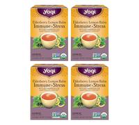 Yogi Tea - Elderberry Lemon Balm Immune and Stress Support (4 Pack) - With Ashwagandha For Adaptogenic Support - Caffeine Free - 64 Organic Herbal Tea Bags