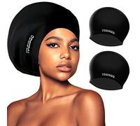 YOGINGO - Cuffia da nuoto extra large, per donne e uomini, adulti e giovani, in silicone, impermeabile, per capelli molto lunghi, ricci spessi e trecce di dreadlock, colore: nero