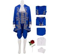 YOGLY Adam Costume Uomo Cosplay Bestia Principe Adam Lusso Corte Vintage Uniforme Set 6 Pezzi per Carnevale Halloween Festa Mascherata Costumi