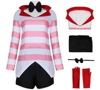 YOGLY Angel Dust Costume Donna Cosplay Inferno Hotel Sinner Demon Angel Dust Uniforme Set 4 pezzi per Carnevale Halloween Festa Mascherata Gioco di ruolo Costumi