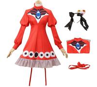 YOGLY Anime Miku Costume Donna Cosplay Virtual Idol H'atsune M'iku Rosso Occhio Demone Stampato Vestito e Cerchietto Collana per Carnevale Halloween Festa Mascherata Fancy Gioco di Ruolo Costume