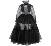 YOGLY Bambina Mercoledì 2 Costume Cosplay Nero Vintage Abiti da Ballo e Parrucca per Ragazza Carnevale Halloween Festa Mascherata Abito da Sera