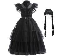 YOGLY Bambina Mercoledì Costume Cosplay Nero Abiti da Ballo e Parrucca per Ragazza Carnevale Halloween Festa Mascherata Abito da Sera