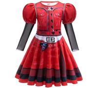 YOGLY Bambina Rise Red Cosplay Costume, Rosso Stampa Maniche a Palloncino Abito e Parrucche per Ragazza Carnevale Halloween Festa Mascherata Gioco di Ruolo Abito da Sera 100-150
