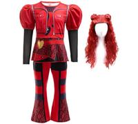 YOGLY Bambina Rise Red Cosplay Costume, Rosso Stampa Top Pantaloni e Parrucca per Ragazza Carnevale Halloween Festa Mascherata Gioco di Ruolo Costume 100-150