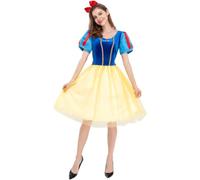 YOGLY Biancaneve Costume Donna Cosplay Fiabe Principesse Abito con Copricapo per Carnevale Halloween Festa Mascherata Abito da Sera
