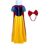 YOGLY Biancaneve Costume Donna Cosplay Fiabe Principesse Lungo Collo Alto Abito a Mantella con Copricapo per Carnevale Halloween Festa Mascherata Abito da Sera