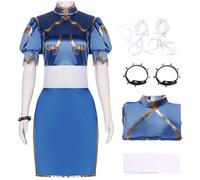 YOGLY Donna Chun Li Kung Fu Costume e Copricapo per Cosplay Halloween Festa