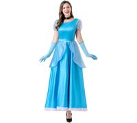 YOGLY Donna Cosplay Cenerentola Costume Blu Lungo Abito da Ballo con Copricapo Collana Guanti per Carnevale Halloween Festa Mascherata Abito da Sera