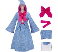 YOGLY Donna Cosplay Fairy Godmother Costume Blu Scialle con Cappuccio e Abito Papillon Cintura per Carnevale Halloween Festa Mascherata Spettacolo Costumi