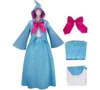 YOGLY Donna Cosplay Fairy Godmother Costume Blu Scialle con Cappuccio e Abito Papillon per Carnevale Halloween Festa Mascherata Spettacolo Costumi