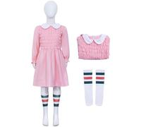 YOGLY Eleven Costume Donna Cosplay Season 3 Story Eleven Rosa Abito con Calze per Carnevale Halloween Festa Mascherata Gioco di Ruolo Costumi
