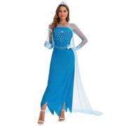 YOGLY ELSA Costume Donna Cosplay Regina delle Nevi Elsa Blu Paillettes Lungo Abito da Ballo per Carnevale Halloween Festa Mascherata Abito da Sera