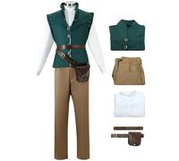 YOGLY Flynn Rider Costume Uomo Cosplay Raperonzolo Flynn Rider Cavaliere Uniforme Gilet e Camicia Pantaloni Cintura Borsa Set per Carnevale Halloween Festa Mascherata Teatro Performance Costume