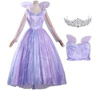YOGLY Glinda Costume con Corona Donna Cosplay Fata Glinda Viola Lungo Abito da Ballo per Carnevale Halloween Festa Mascherata Abito da Sera