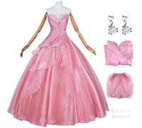 YOGLY Glinda Costume con Orecchini Donna Cosplay Fata Glinda Lungo Abito da Ballo Rosa Top e Gonna per Carnevale Halloween Festa Mascherata Abito da Sera