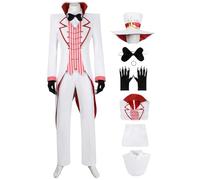YOGLY Lucifer Costume con Cappello Uomo Cosplay Inferno Hotel King Lucifer Morningstar Bianco Completo Uniforme Set per Carnevale Halloween Festa Mascherata Gioco di ruolo Costumi
