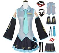 YOGLY Miku Costume Donna Cosplay Virtuale Idolo H'atsune M'iku JK Uniforme Set Top Gonna Maniche Cravatta Cintura Calze Adesivi e Accessori per Carnevale Halloween Festa Mascherata Anime Costume