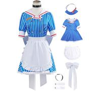 YOGLY Miku Maid Costume Donna Cosplay Mesmerizer H'atsune M'iku Blu Uniforme Set Vestito e Grembiule Fiocco Collare con Cappuccio per Carnevale Halloween Festa Mascherata Fancy Anime Costume