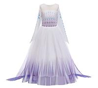 YOGLY Ragazza Vestito da Principessa Elsa Bambina Costume da Regina delle Nevi con Accessori Corona Bacchetta Compleanno Natale Halloween Carnevale Cosplay Festa Vestito Fantasia
