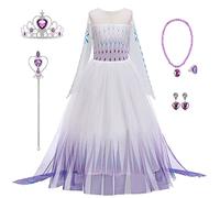 YOGLY Ragazza Vestito da Principessa Elsa Bambina Costume da Regina delle Nevi con Accessori Corona Bacchetta Compleanno Natale Halloween Carnevale Cosplay Festa Vestito Fantasia