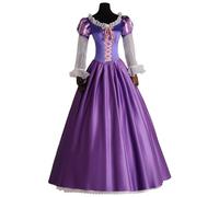 YOGLY Raperonzolo Costume Donna Cosplay Rapunzel Vintage Elegante Lungo Allacciatura Vestito da Sera e Corona per Natale Carnevale Halloween Festa Compleanno Mascherata Abito da Ballo, Viola