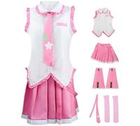 YOGLY Sakura Miku Costume Donna Cosplay Virtuale Idolo H'atsune M'iku Rosa JK Uniforme Set Top e Gonna Maniche Cravatta Cintura Calze per Carnevale Halloween Festa Mascherata Fancy Anime Costume