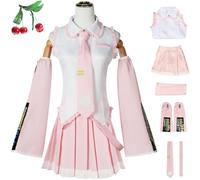 YOGLY Sakura Miku Costume Donna Cosplay Virtuale Idolo H'atsune M'iku Rosa JK Uniforme Set Top Gonna Maniche Cravatta Cintura Calze con Copricapo per Carnevale Halloween Festa Mascherata Costume