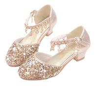 YOGLY Scarpe con Tacco Ragazza Ballerine Bambina Cerimonia Festa Lustrino Nozze Scarpe da Principessa Eleganti Danza Latina Bambini Tacco Sandali EU26-38