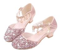 YOGLY Scarpe con Tacco Ragazza Ballerine Bambina Cerimonia Festa Lustrino Nozze Scarpe da Principessa Eleganti Danza Latina Bambini Tacco Sandali EU26-38