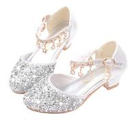 YOGLY Scarpe con Tacco Ragazza Ballerine Bambina Cerimonia Festa Lustrino Nozze Scarpe da Principessa Eleganti Danza Latina Bambini Tacco Sandali EU26-38