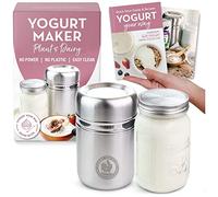 Yogurt Maker in acciaio inox con barattolo di vetro da 1 litro e ricettario completo per fare più di 12 yogurt fatti in casa senza latticini e latte