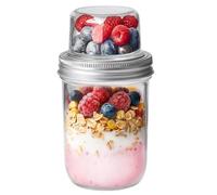 Yogurt Parfait Cups - Double Layer Glass Container for Breakfast and Snack Prep | Clear Split Compartment Cup for Lunch Overnight Oats Dessert Yogurt Cereal Nut Fruit Meal Storage, 9x16.2cm Glass