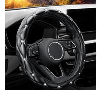 YOGURTCK Coprivolante in pelle con strass luccicanti, universale, 38 cm, per donne e ragazze, adatto per veicoli, berline, SUV, furgoni, camion, nero