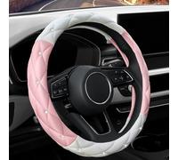 YOGURTCK Grazioso coprivolante in morbida pelle con strass luccicanti, universale, 38,1 cm, per donne e ragazze, adatto per veicoli, berline, SUV, furgoni, camion, rosa chiaro e bianco