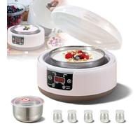 Yogurtiera E Fermentatrice Multifunzione - 1,2 L Con Timer, Controllo Della Temperatura, 5 Barattoli Di Vetro E Coperchio Trasparente | Prepara Yogurt E Natto | Acciaio Inossidabile,A