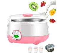 Yogurtiera Elettrica Con Coperchio Trasparente - Fermentazione A Temperatura Costante E Doppia Chiusura Ermetica, Pentola in Acciaio Inox E 3 Barattoli in Vetro Per Yogurt, Formaggio,Pink