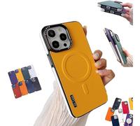 YOHFRFGX Anti Drop Magnetic Suction Case Cover for iPhone 15 14 13 12 PRO Max, Full-Coverage Shockproof Leather Case, Slim Leather Full Coverage Protective Cover (15 Promax,Yellow)