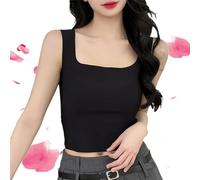 YOHFRFGX Women's Ice Silk Tank Top with No Trace, 2024New Seamless Square Neck Ice Silk Women's Vest for Summer (XL(125-150 pounds),Black)