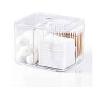 YOHOM Porta Cotton Fioc e Dischetti per Bagno Contenitore per Tamponi con Coperchio Porta Dischetti Struccanti in Plastica Trasparente Organizer Cotone Cotton Fioc Scatola Dispenser