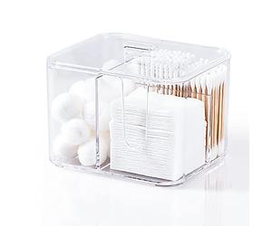 YOHOM Porta Cotton Fioc e Dischetti per Bagno Contenitore per Tamponi con Coperchio Porta Dischetti Struccanti in Plastica Trasparente Organizer Cotone Cotton Fioc Scatola Dispenser