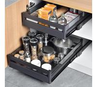 YOHOM Pull-Out Drawer Organizer Extendable Single Tier Sliding Drawer Organizer for Kitchen Cabinets, Aluminum Pull Out Tray with Dividers, Fast DIY Installation 20"W x 21"D