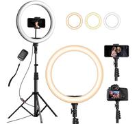 YOHOOLYO Ring Light Professional 12", Luce per Selfie, Staffa Triangolare 64", Luce ad Anello LED da 3 modalità di Illuminazione con 10 luminosità, per Trucco, Fotografia, Youtube e Video Selfie